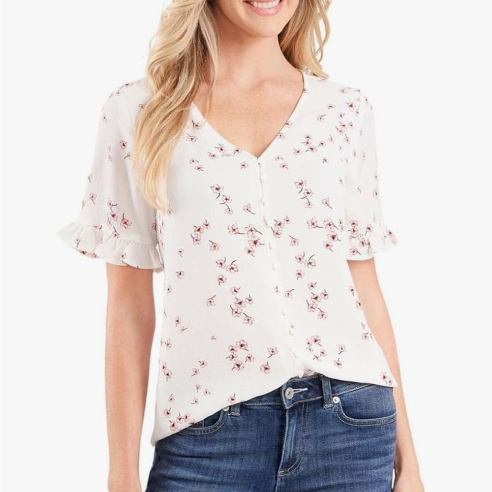 CeCe Top Pink Floral Blouse